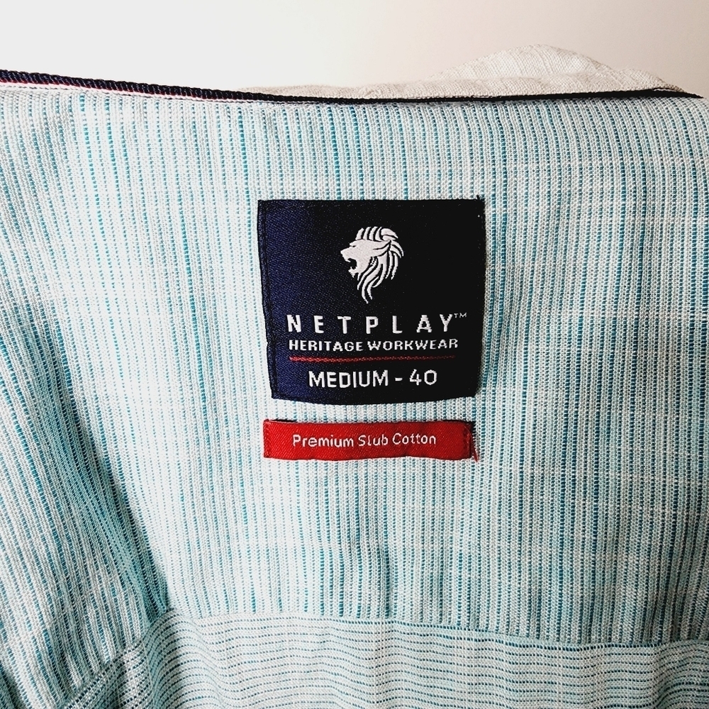 Netplay Heritage Workwear Colarless Casual Button Down Shirt - Blue - Picture 7 of 7